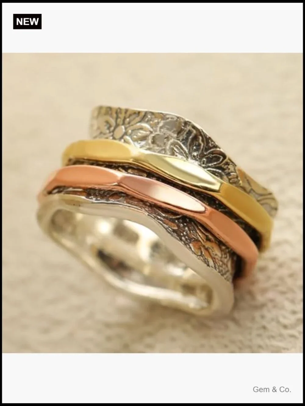 925 Sterling Silver Fidget Spinner Ring Floral Pattern Size 7